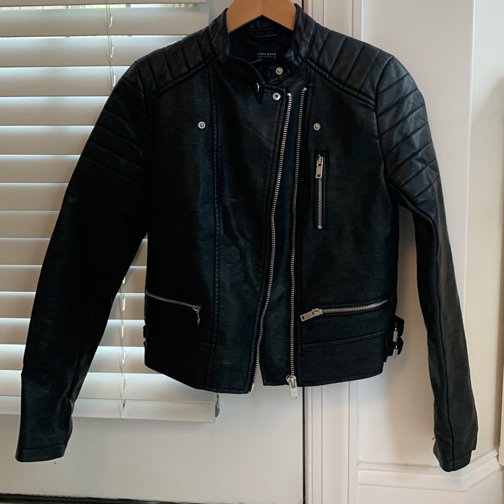 Zara “leather” biker jacket, size medium, black